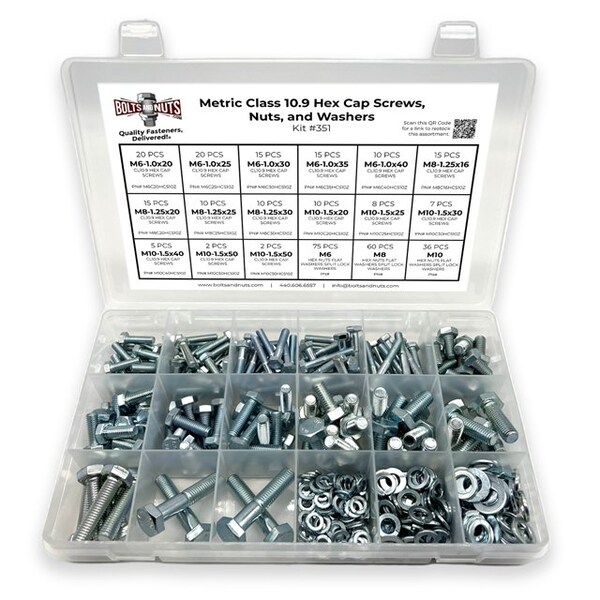Boltsandnuts.Com Metric Class 10.9 Hex Cap Screws, Hex Nuts, Flat & Lock Washers - 341 PCS Assortment Kit #351 - main
